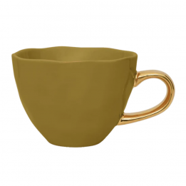 Tasse à café kaki à anse doré